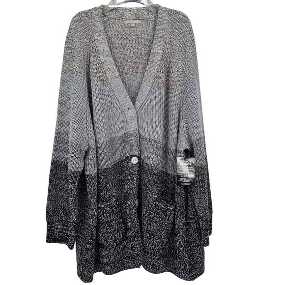 Woman Within Gray Gradient Cardigan Sweater 5X Relaxed Neutral Chunky Knit NWT - Picture 2 of 12